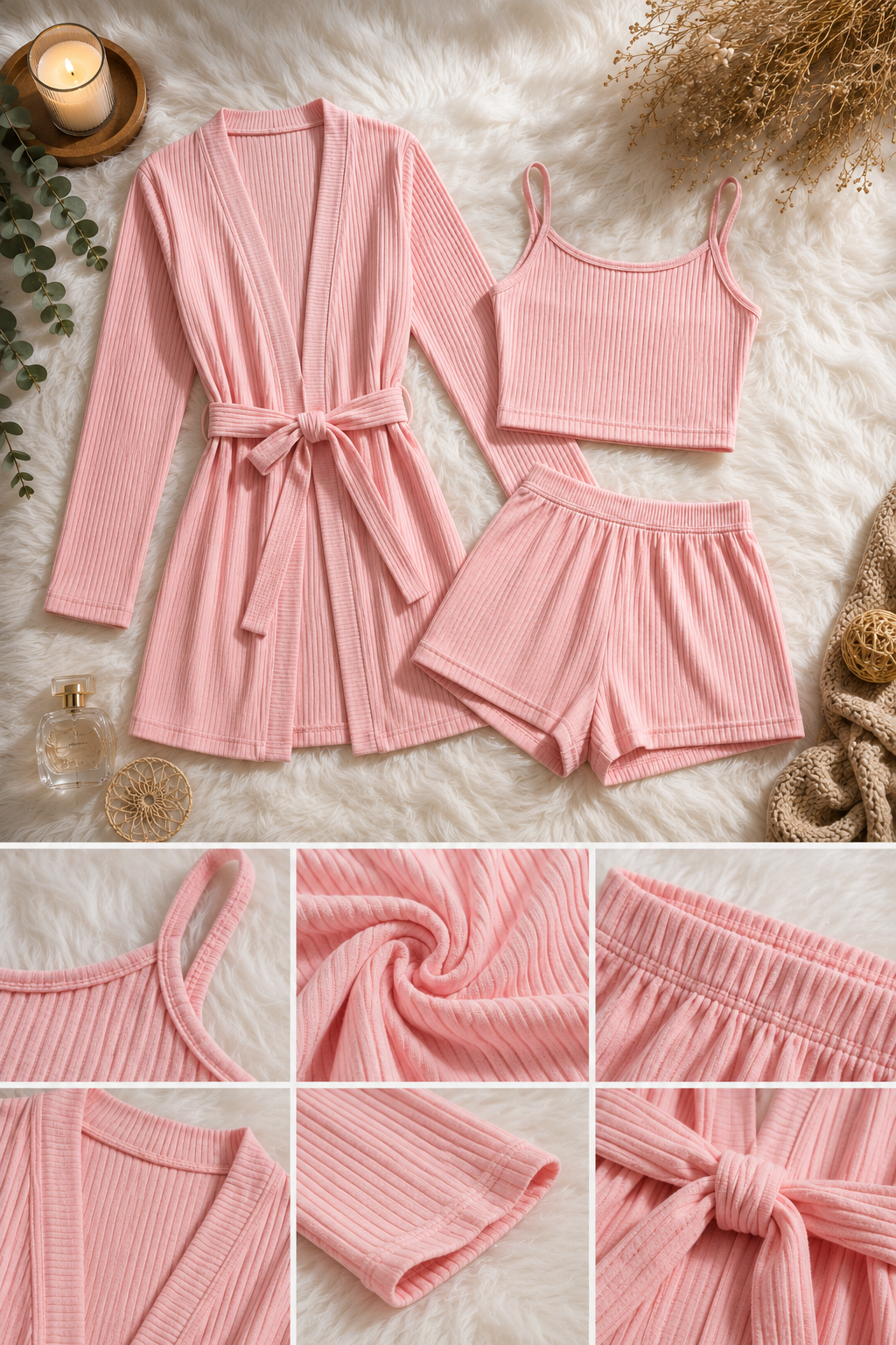 Ensemble Femme 3 Pièces Premium | Peignoir + Top + Short - Naiali