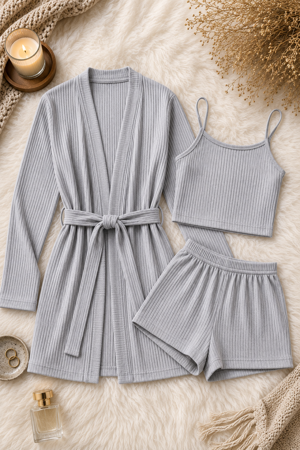 Ensemble Femme 3 Pièces Premium | Peignoir + Top + Short - Naiali