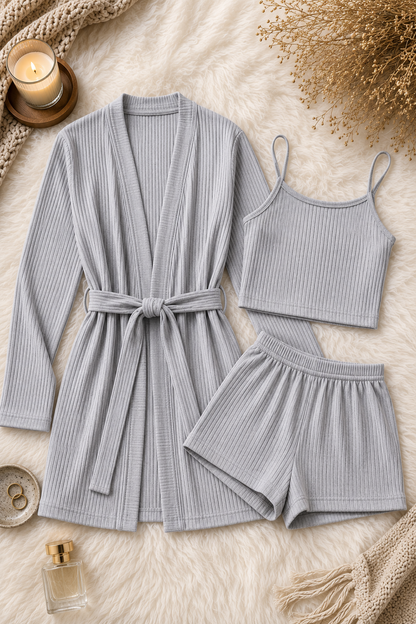 Ensemble Femme 3 Pièces Premium | Peignoir + Top + Short - Naiali