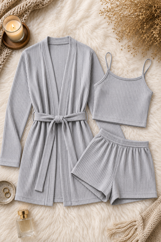 Ensemble Femme 3 Pièces Premium | Peignoir + Top + Short - Naiali