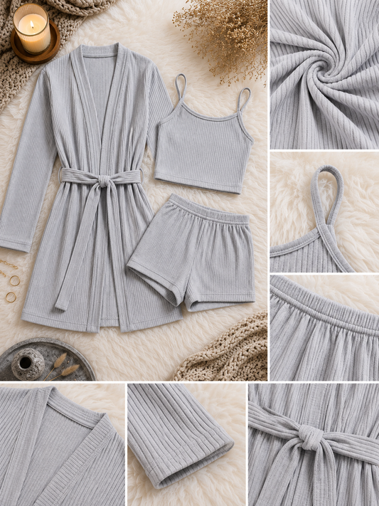 Ensemble Femme 3 Pièces Premium | Peignoir + Top + Short - Naiali