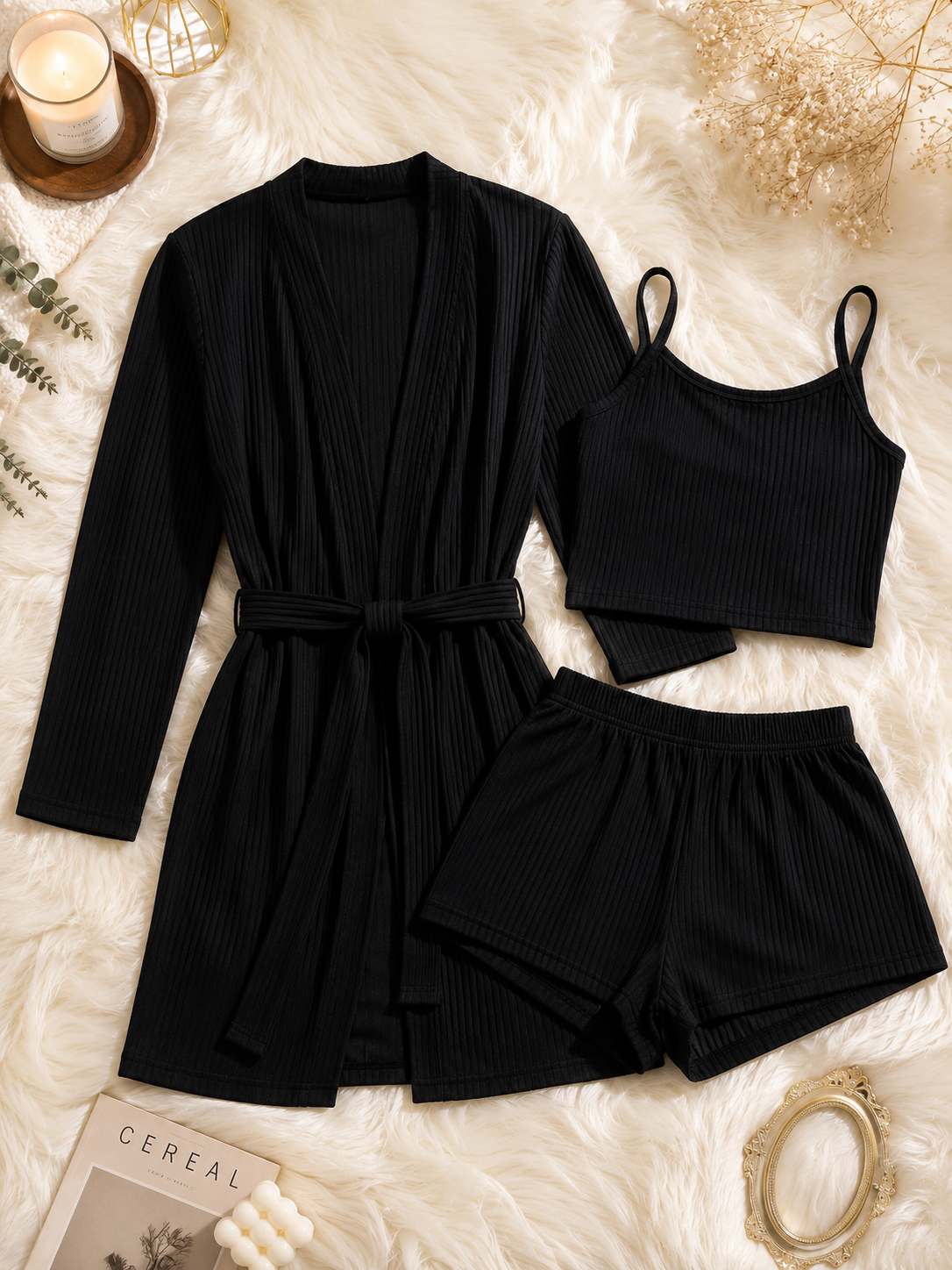 Ensemble Femme 3 Pièces Premium | Peignoir + Top + Short - Naiali