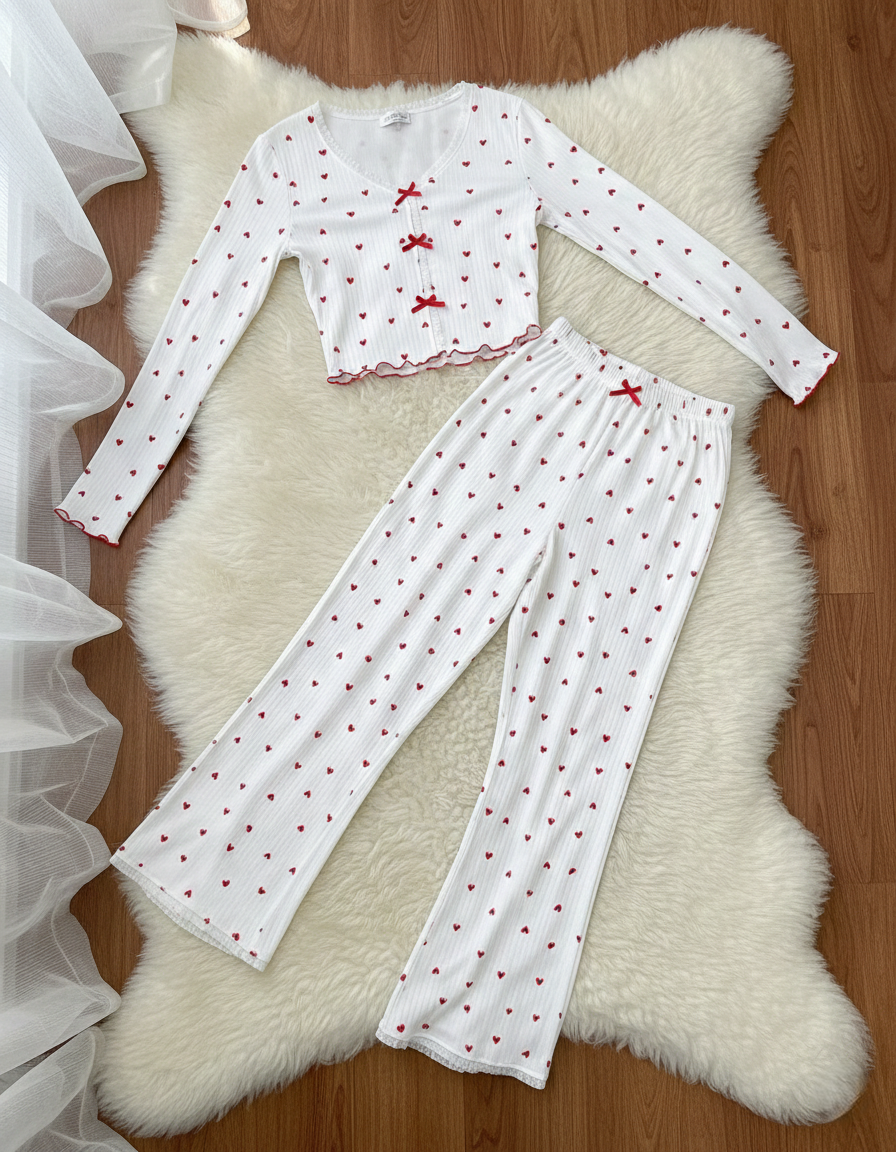 Ensemble Pyjama Cœurs Rouges
