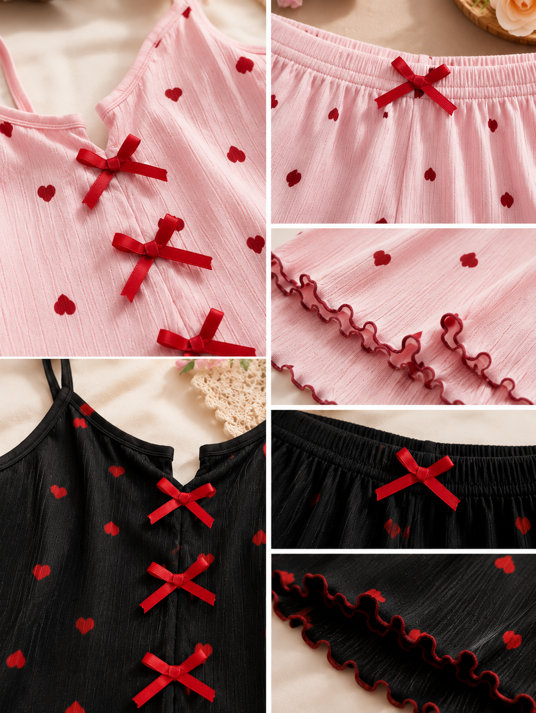 Pack 2 Pyjamas Cœurs —  Noir & Rose claire🖤🩷