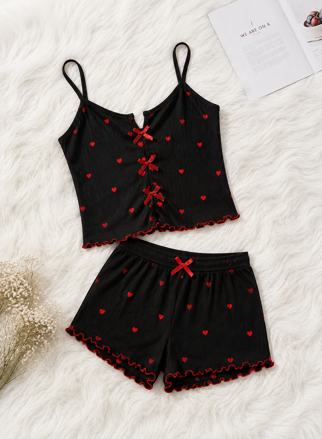 Pack 2 Pyjamas Cœurs —  Noir & Rose claire🖤🩷